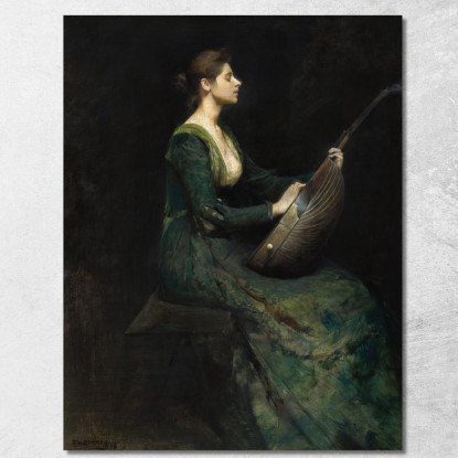 Donna Con Un Liuto Thomas Wilmer Dewing twd15 quadro stampato su tela