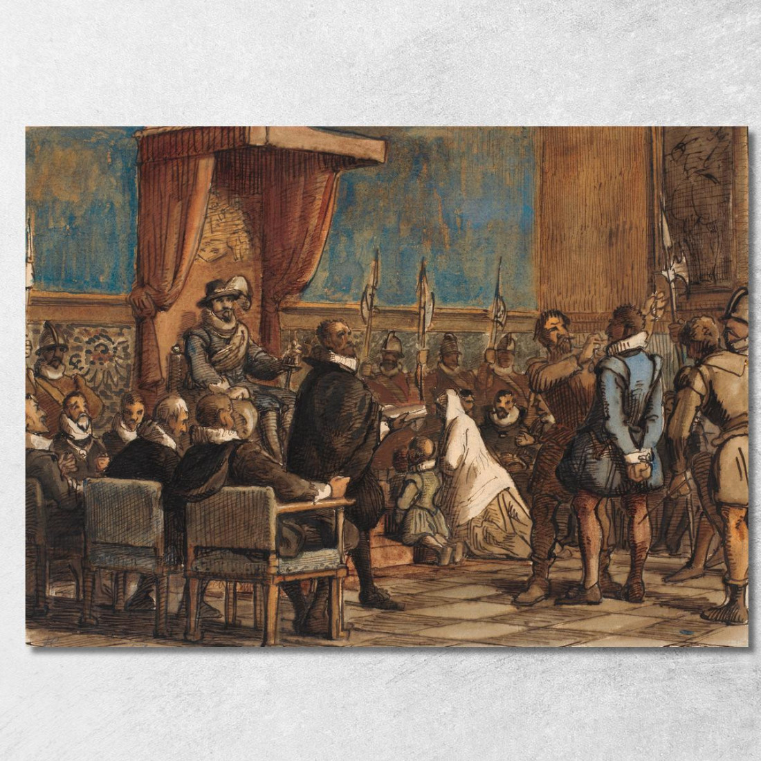 Chr. 4. Lader Bodlen Tage Ordenskaeden Og Svaerdet Fra Falskneren Christopher Rosenkrantz Wilhelm Marstrand wmr9 quadro stampat