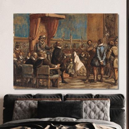 Chr. 4. Lader Bodlen Tage Ordenskaeden Og Svaerdet Fra Falskneren Christopher Rosenkrantz Wilhelm Marstrand wmr9 quadro stampat