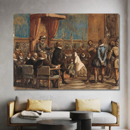 Chr. 4. Lader Bodlen Tage Ordenskaeden Og Svaerdet Fra Falskneren Christopher Rosenkrantz Wilhelm Marstrand wmr9 quadro stampat