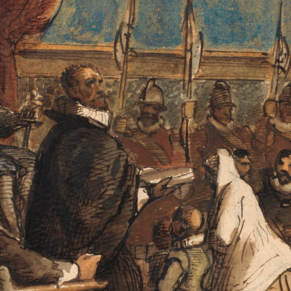 Chr. 4. Lader Bodlen Tage Ordenskaeden Og Svaerdet Fra Falskneren Christopher Rosenkrantz Wilhelm Marstrand wmr9 quadro stampat