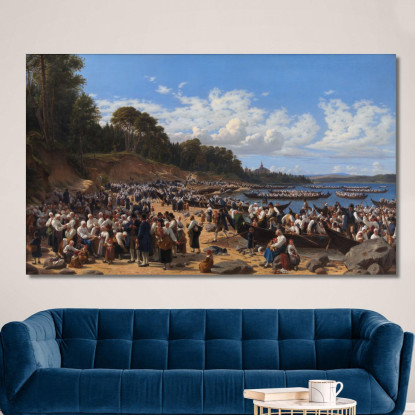 Fedeli Che Arrivano In Barca Alla Chiesa Parrocchiale Di Leksand Sul Lago Siljan Svezia Wilhelm Marstrand wmr12 quadro stampato