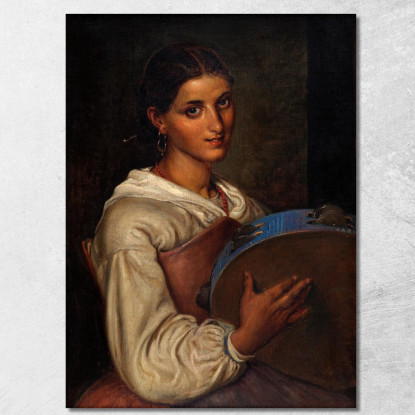 Ragazza Italiana Con Un Tamburello Blu Wilhelm Marstrand wmr30 quadro stampato su tela