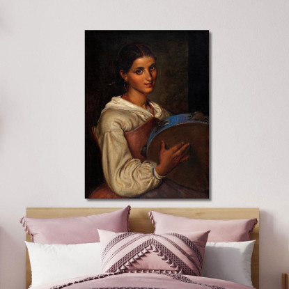 Ragazza Italiana Con Un Tamburello Blu Wilhelm Marstrand wmr30 quadro stampato su tela