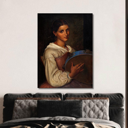 Ragazza Italiana Con Un Tamburello Blu Wilhelm Marstrand wmr30 quadro stampato su tela