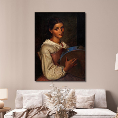 Ragazza Italiana Con Un Tamburello Blu Wilhelm Marstrand wmr30 quadro stampato su tela