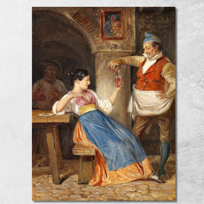L'Oste Versa Vino Rosso A Una Giovane Italiana Wilhelm Marstrand wmr36 quadro stampato su tela
