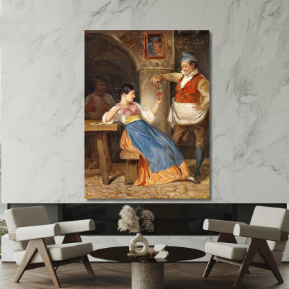 L'Oste Versa Vino Rosso A Una Giovane Italiana Wilhelm Marstrand wmr36 quadro stampato su tela