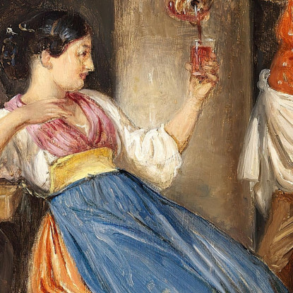 L'Oste Versa Vino Rosso A Una Giovane Italiana Wilhelm Marstrand wmr36 quadro stampato su tela