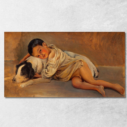 Ragazzo Napoletano E Cane. Studio Per "La Vita Napoletana" Wilhelm Marstrand wmr44 quadro stampato su tela