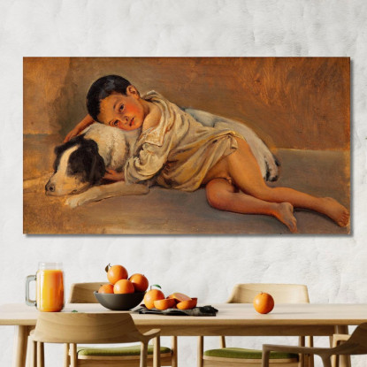 Ragazzo Napoletano E Cane. Studio Per "La Vita Napoletana" Wilhelm Marstrand wmr44 quadro stampato su tela