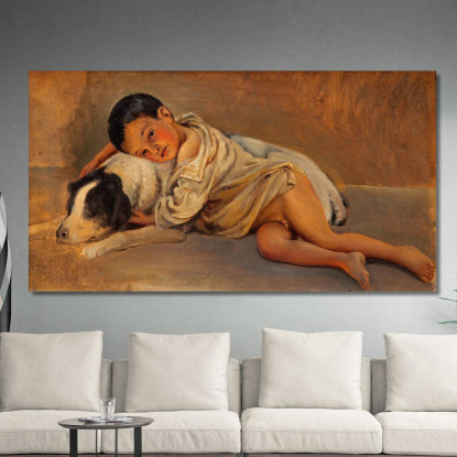 Ragazzo Napoletano E Cane. Studio Per "La Vita Napoletana" Wilhelm Marstrand wmr44 quadro stampato su tela