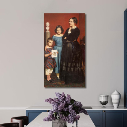 Ritratto Di Frederikke Vilhelmine Hage Con I Figli Wilhelm Marstrand wmr48 quadro stampato su tela
