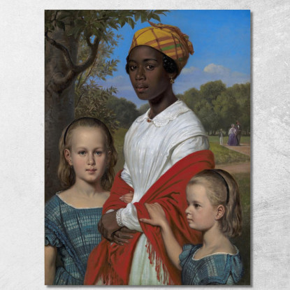 Ritratto Delle Due Figlie Di Otto Marstrand E Della Loro Tata Delle Indie Occidentali Justina Antoine Wilhelm Marstrand wmr51 q