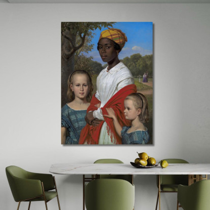 Ritratto Delle Due Figlie Di Otto Marstrand E Della Loro Tata Delle Indie Occidentali Justina Antoine Wilhelm Marstrand wmr51 q