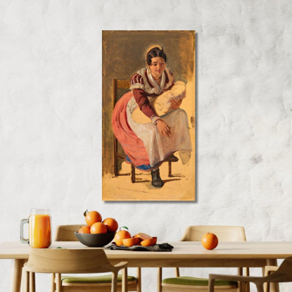 Donna Romana Con Un Bambino. Studio Per "La Festa Di Sant'Antonio A Roma" Wilhelm Marstrand wmr55 quadro stampato su tela