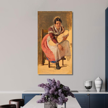 Donna Romana Con Un Bambino. Studio Per "La Festa Di Sant'Antonio A Roma" Wilhelm Marstrand wmr55 quadro stampato su tela