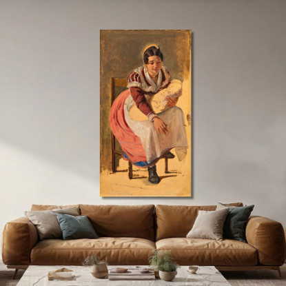 Donna Romana Con Un Bambino. Studio Per "La Festa Di Sant'Antonio A Roma" Wilhelm Marstrand wmr55 quadro stampato su tela