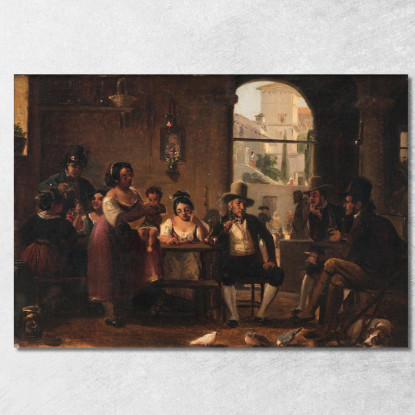 Da Un'Osteria Romana. Cacciatori Che Fumano La Pipa E Donne Italiane Wilhelm Marstrand wmr74 quadro stampato su tela