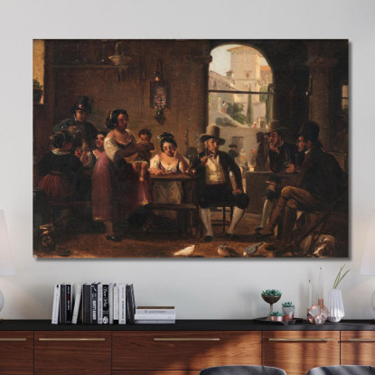 Da Un'Osteria Romana. Cacciatori Che Fumano La Pipa E Donne Italiane Wilhelm Marstrand wmr74 quadro stampato su tela