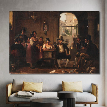 Da Un'Osteria Romana. Cacciatori Che Fumano La Pipa E Donne Italiane Wilhelm Marstrand wmr74 quadro stampato su tela