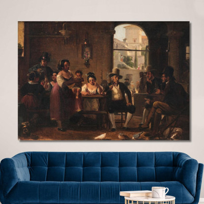 Da Un'Osteria Romana. Cacciatori Che Fumano La Pipa E Donne Italiane Wilhelm Marstrand wmr74 quadro stampato su tela