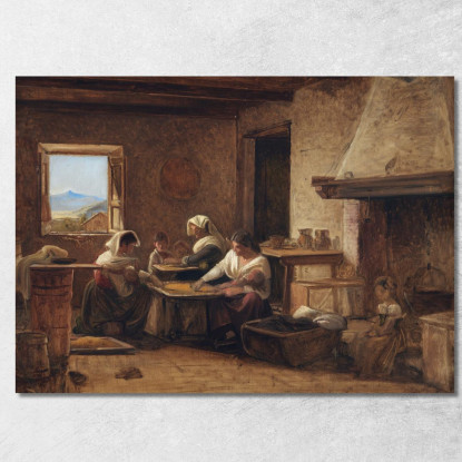 Donne Al Lavoro Nella Cucina Di Una Fattoria Vicino A Olevano Italia Wilhelm Marstrand wmr75 quadro stampato su tela