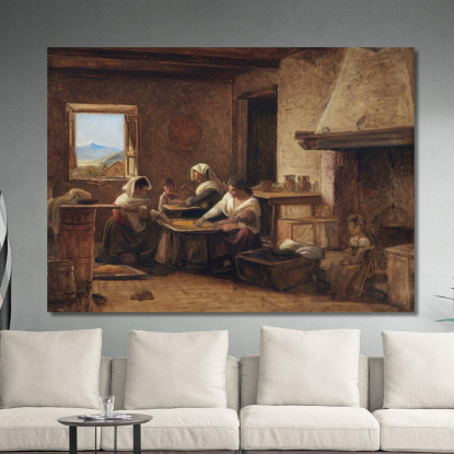 Donne Al Lavoro Nella Cucina Di Una Fattoria Vicino A Olevano Italia Wilhelm Marstrand wmr75 quadro stampato su tela
