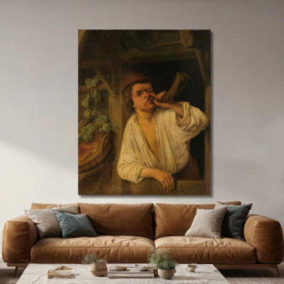 Un Fornaio Che Suona Il Suo Corno Adriaen van Ostade avo1 quadro stampato su tela