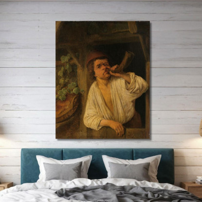 Un Fornaio Che Suona Il Suo Corno Adriaen van Ostade avo1 quadro stampato su tela