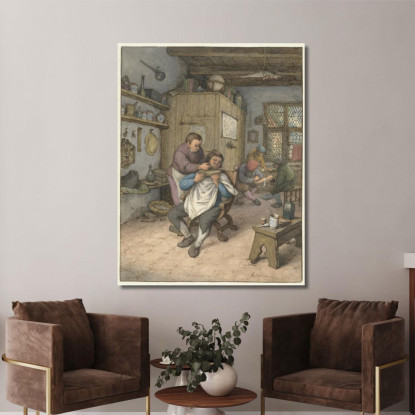 Una Bottega Da Barbiere Adriaen van Ostade avo2 quadro stampato su tela