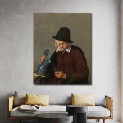 Un Uomo Che Tiene Un Boccale E Un Bicchiere Adriaen van Ostade avo6 quadro stampato su tela