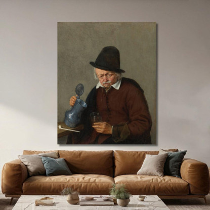 Un Uomo Che Tiene Un Boccale E Un Bicchiere Adriaen van Ostade avo6 quadro stampato su tela