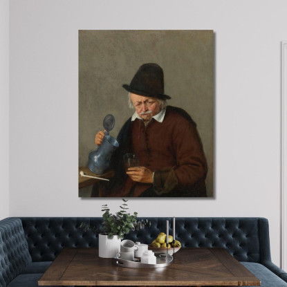 Un Uomo Che Tiene Un Boccale E Un Bicchiere Adriaen van Ostade avo6 quadro stampato su tela