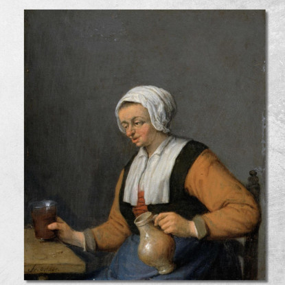 Una Donna Con Una Brocca Di Birra Adriaen van Ostade avo11 quadro stampato su tela