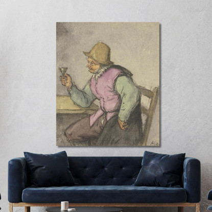 Contadino Seduto A Un Tavolo Con Bicchiere Verso Sinistra Adriaen van Ostade avo12 quadro stampato su tela