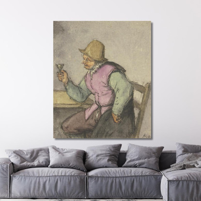 Contadino Seduto A Un Tavolo Con Bicchiere Verso Sinistra Adriaen van Ostade avo12 quadro stampato su tela