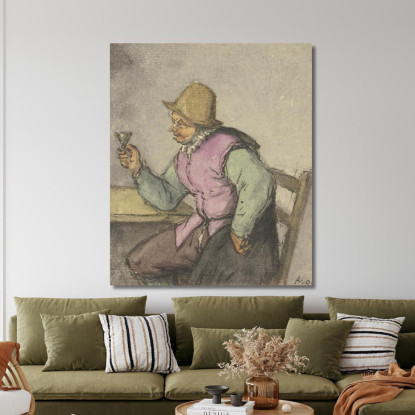 Contadino Seduto A Un Tavolo Con Bicchiere Verso Sinistra Adriaen van Ostade avo12 quadro stampato su tela