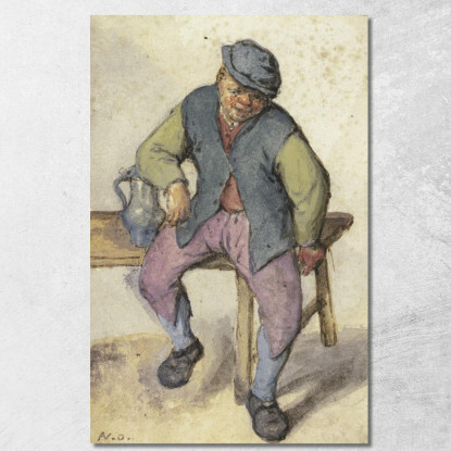 Contadino Seduto Su Un Tavolo Adriaen van Ostade avo13 quadro stampato su tela