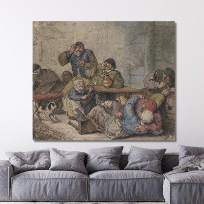 Contadini Scatenati Nella Locanda 2 Adriaen van Ostade avo14 quadro stampato su tela