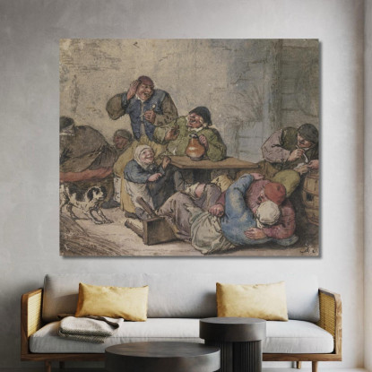 Contadini Scatenati Nella Locanda 2 Adriaen van Ostade avo14 quadro stampato su tela