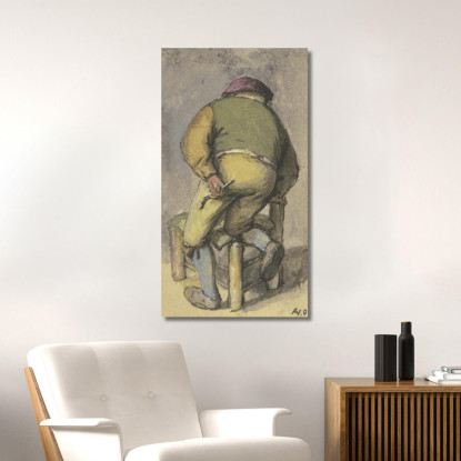 Contadino Di Spalle Con La Gamba Destra Su Una Sedia Inginocchiato Adriaen van Ostade avo16 quadro stampato su tela