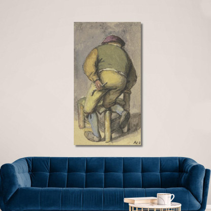 Contadino Di Spalle Con La Gamba Destra Su Una Sedia Inginocchiato Adriaen van Ostade avo16 quadro stampato su tela