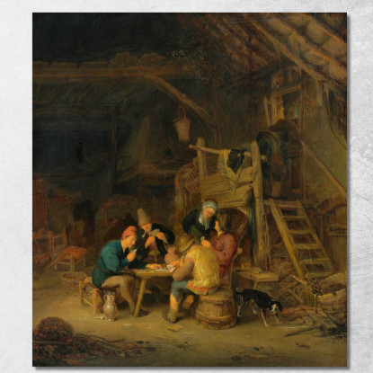 Quattro Giocatori Di Carte In Un Interno Rustico Adriaen van Ostade avo21 quadro stampato su tela
