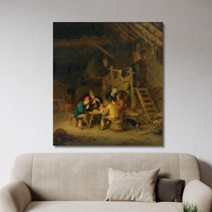 Quattro Giocatori Di Carte In Un Interno Rustico Adriaen van Ostade avo21 quadro stampato su tela