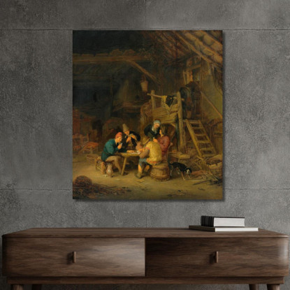 Quattro Giocatori Di Carte In Un Interno Rustico Adriaen van Ostade avo21 quadro stampato su tela