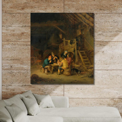 Quattro Giocatori Di Carte In Un Interno Rustico Adriaen van Ostade avo21 quadro stampato su tela