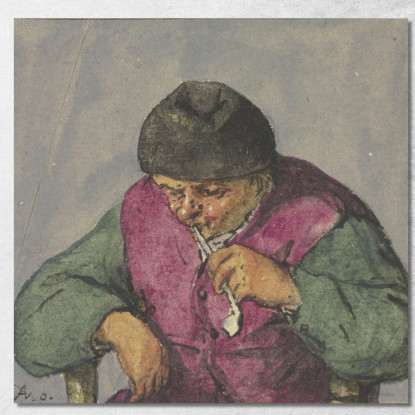 Mezza Figura Di Un Contadino Seduto Con Pipa Adriaen van Ostade avo24 quadro stampato su tela