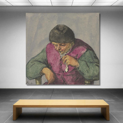 Mezza Figura Di Un Contadino Seduto Con Pipa Adriaen van Ostade avo24 quadro stampato su tela