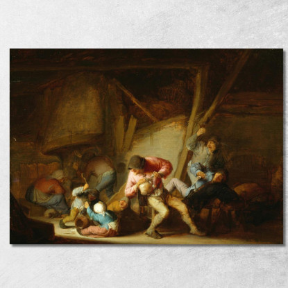 Interno Con Figure Che Bevono E Bambini Che Piangono Adriaen van Ostade avo27 quadro stampato su tela